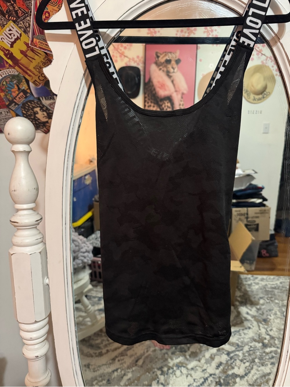 Love Black Mesh Athletic Tank with Branded Straps